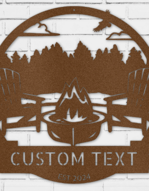 Load image into Gallery viewer, Lake Scene Metal Sign - Personalized Gifts - Custom Campfire and Camper Decor Sign