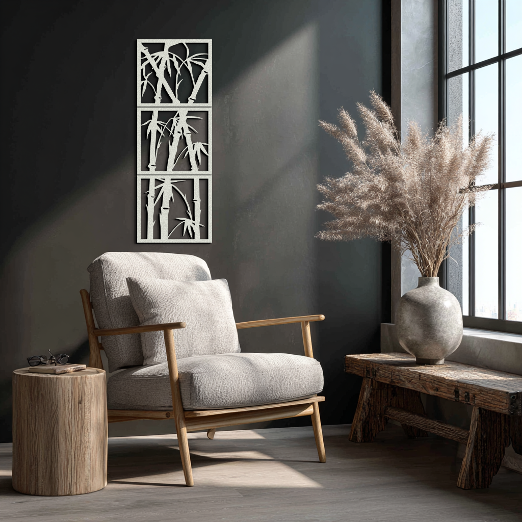 Bamboo Panel Metal Wall Art - Steel Wall Decor for Home and Office - KAF011