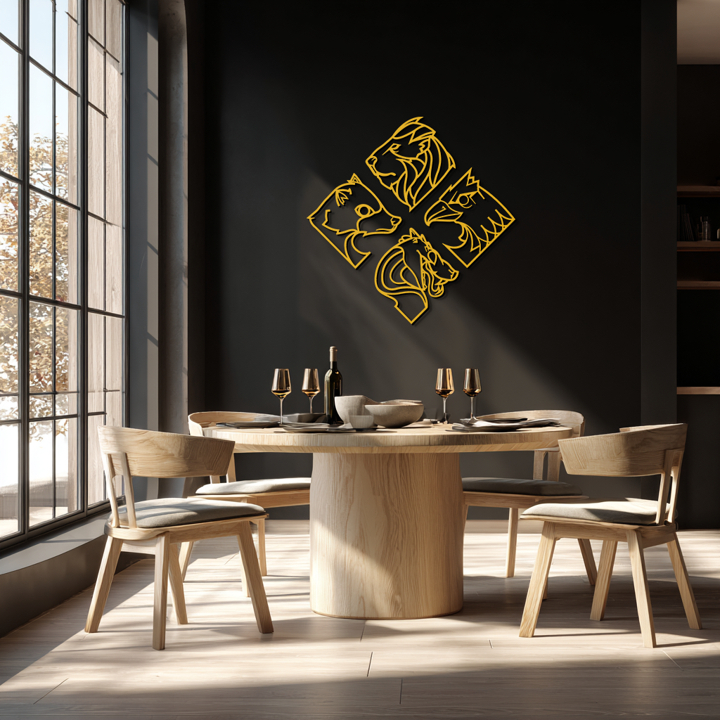 Four Animal Totem Metal Wall Art - Steel Wall Decor for Home and Office - KAF013