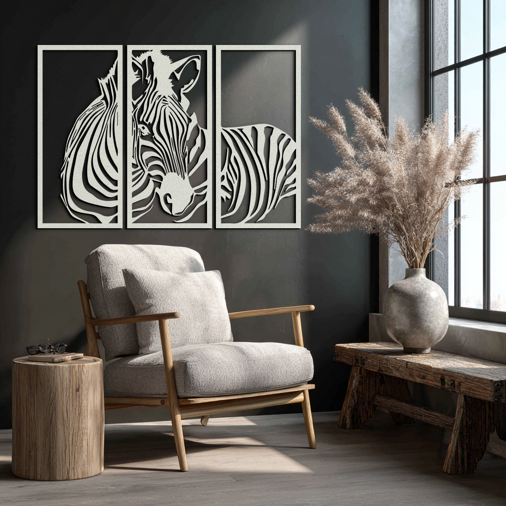 Zebra Panel Metal Wall Art - Steel Wall Decor for Home and Office - KAF014