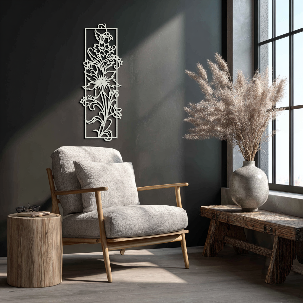 Floral Panel Metal Wall Art - Steel Wall Decor for Home and Office - KAF015
