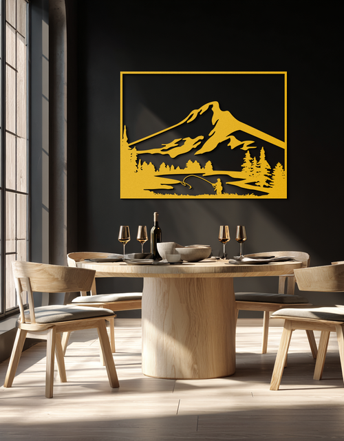 Load image into Gallery viewer, Mountain Fishing Metal Wall Art - Steel Wall Decor for Home and Cabin - KAF017