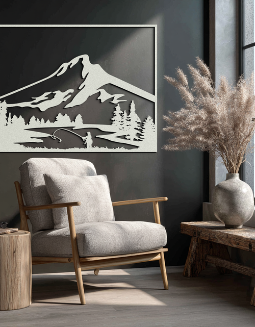 Load image into Gallery viewer, Mountain Fishing Metal Wall Art - Steel Wall Decor for Home and Cabin - KAF017