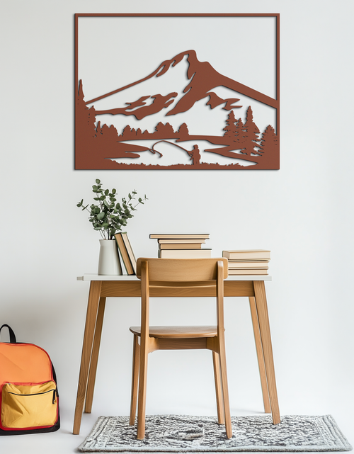 Load image into Gallery viewer, Mountain Fishing Metal Wall Art - Steel Wall Decor for Home and Cabin - KAF017