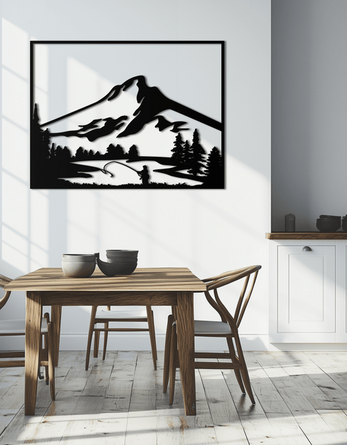 Load image into Gallery viewer, Mountain Fishing Metal Wall Art - Steel Wall Decor for Home and Cabin - KAF017