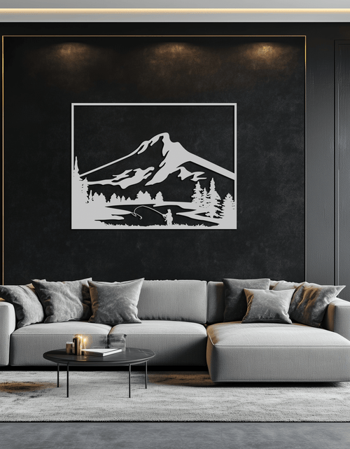 Load image into Gallery viewer, Mountain Fishing Metal Wall Art - Steel Wall Decor for Home and Cabin - KAF017