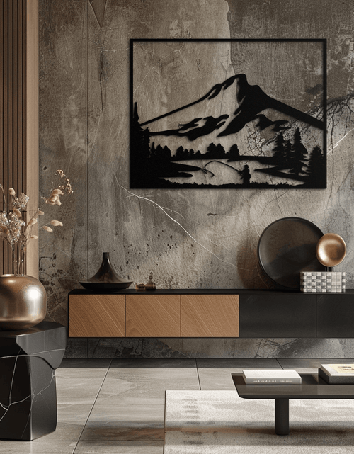 Load image into Gallery viewer, Mountain Fishing Metal Wall Art - Steel Wall Decor for Home and Cabin - KAF017
