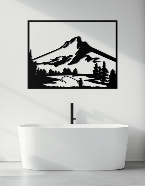 Load image into Gallery viewer, Mountain Fishing Metal Wall Art - Steel Wall Decor for Home and Cabin - KAF017