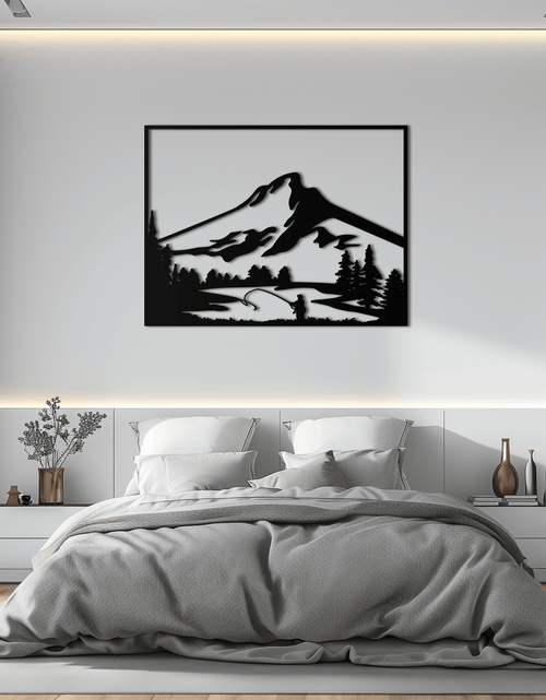 Load image into Gallery viewer, Mountain Fishing Metal Wall Art - Steel Wall Decor for Home and Cabin - KAF017