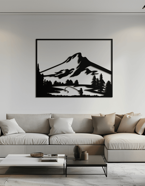 Load image into Gallery viewer, Mountain Fishing Metal Wall Art - Steel Wall Decor for Home and Cabin - KAF017