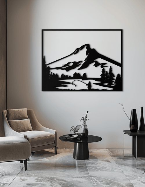 Load image into Gallery viewer, Mountain Fishing Metal Wall Art - Steel Wall Decor for Home and Cabin - KAF017