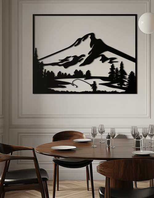 Load image into Gallery viewer, Mountain Fishing Metal Wall Art - Steel Wall Decor for Home and Cabin - KAF017
