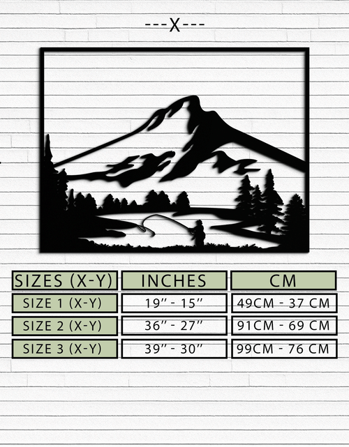 Load image into Gallery viewer, Mountain Fishing Metal Wall Art - Steel Wall Decor for Home and Cabin - KAF017