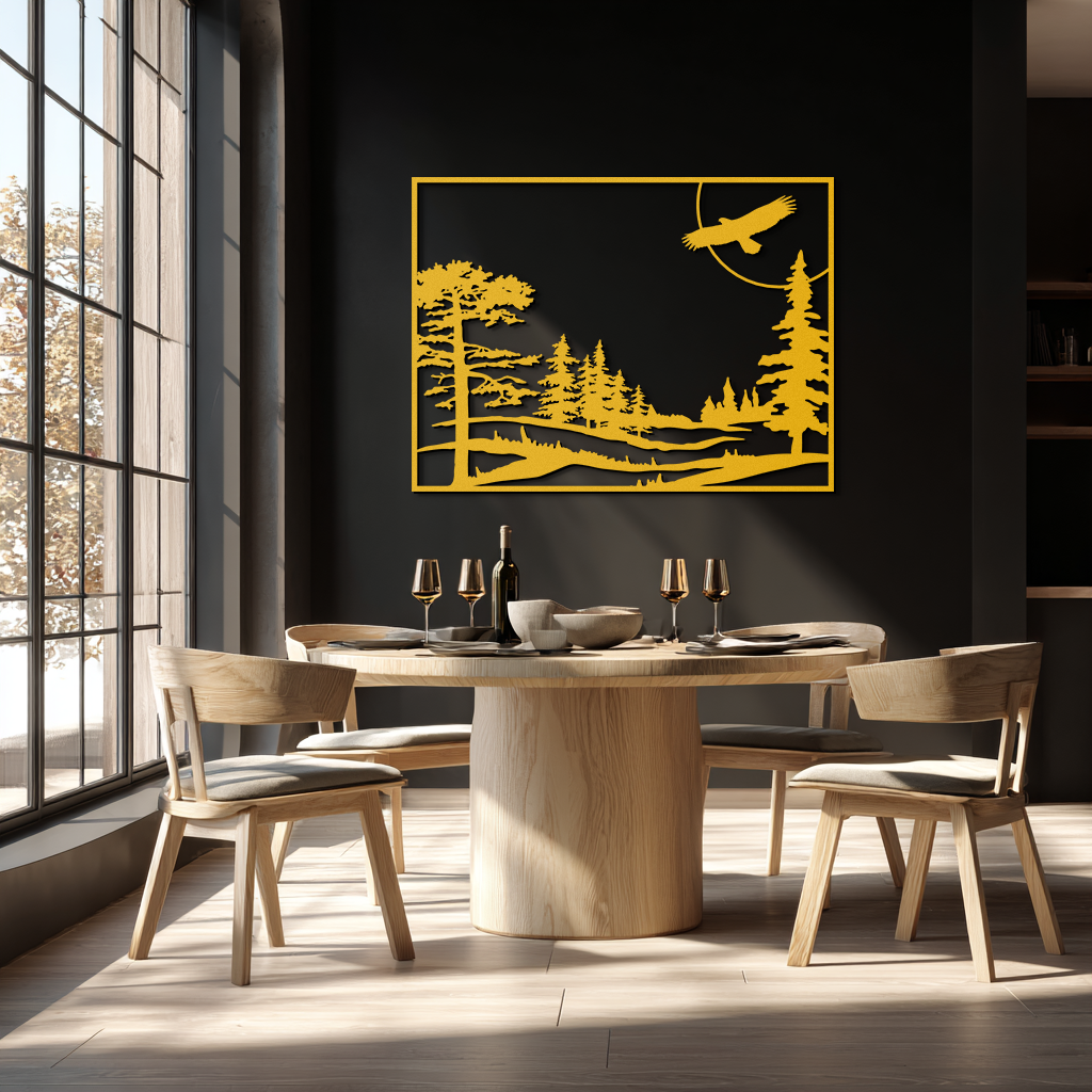 Forest Landscape Metal Wall Art - Steel Wall Decor for Home and Cabin - KAF018