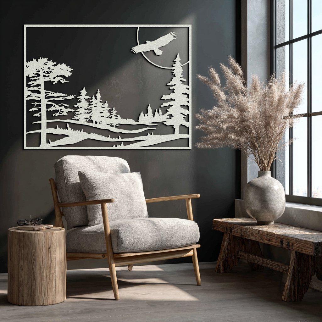 Forest Landscape Metal Wall Art - Steel Wall Decor for Home and Cabin - KAF018