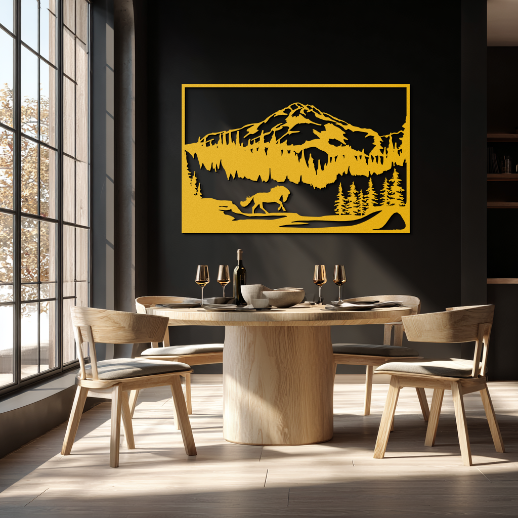 Mountain Horse Metal Wall Art - Steel Wall Decor for Home and Cabin - KAF019