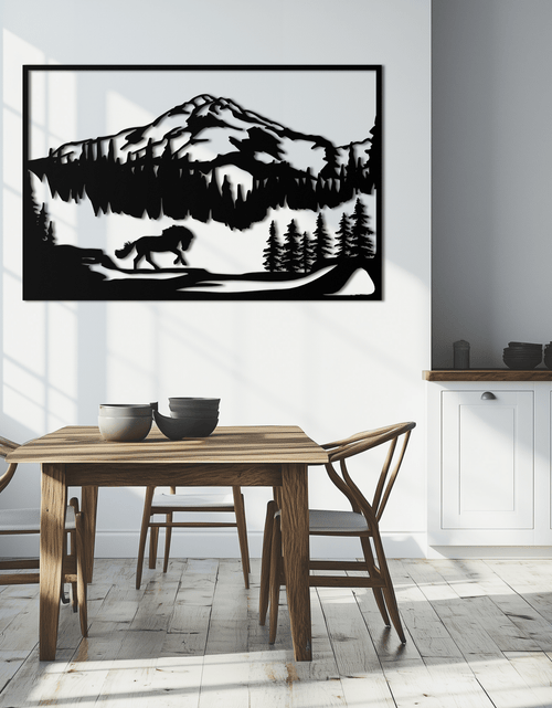 Load image into Gallery viewer, Mountain Horse Metal Wall Art - Steel Wall Decor for Home and Cabin - KAF019