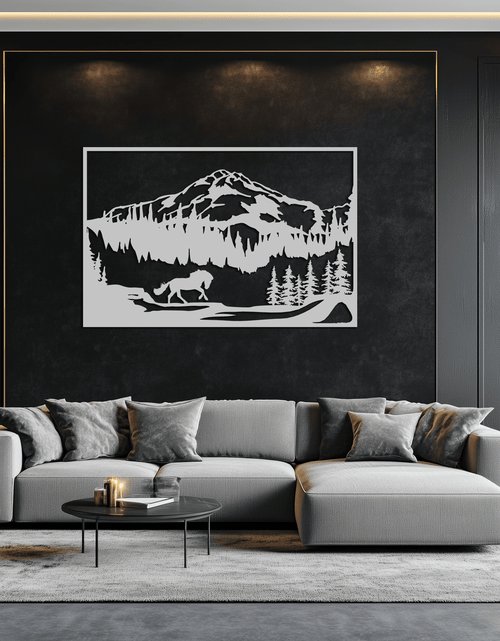Load image into Gallery viewer, Mountain Horse Metal Wall Art - Steel Wall Decor for Home and Cabin - KAF019