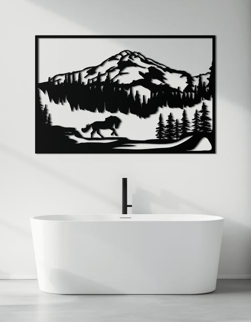 Load image into Gallery viewer, Mountain Horse Metal Wall Art - Steel Wall Decor for Home and Cabin - KAF019