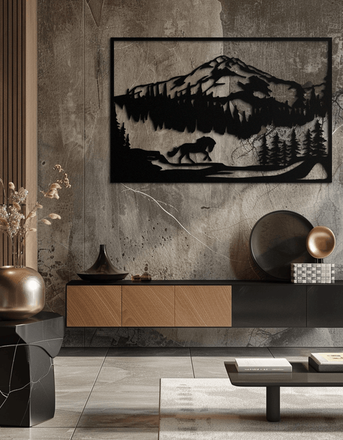 Load image into Gallery viewer, Mountain Horse Metal Wall Art - Steel Wall Decor for Home and Cabin - KAF019