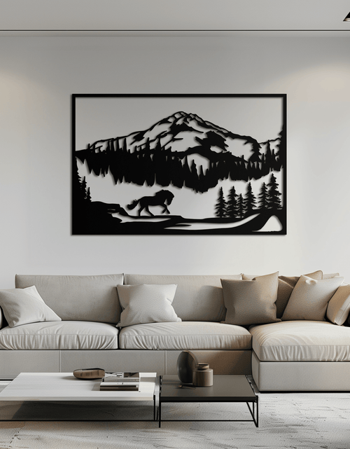 Load image into Gallery viewer, Mountain Horse Metal Wall Art - Steel Wall Decor for Home and Cabin - KAF019