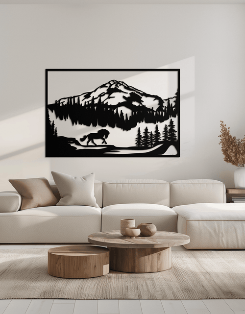 Load image into Gallery viewer, Mountain Horse Metal Wall Art - Steel Wall Decor for Home and Cabin - KAF019
