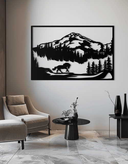 Load image into Gallery viewer, Mountain Horse Metal Wall Art - Steel Wall Decor for Home and Cabin - KAF019
