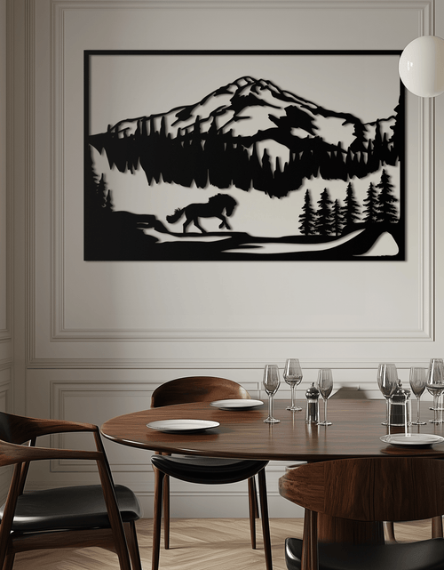 Load image into Gallery viewer, Mountain Horse Metal Wall Art - Steel Wall Decor for Home and Cabin - KAF019