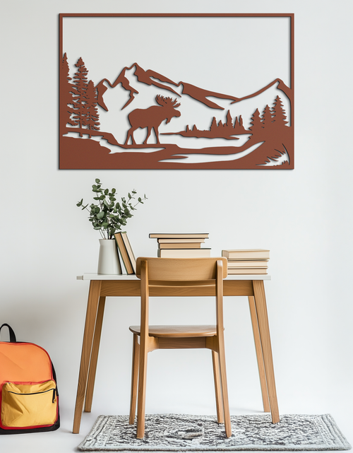 Load image into Gallery viewer, Mountain Moose Metal Wall Art - Steel Wall Decor for Home and Cabin - KAF020