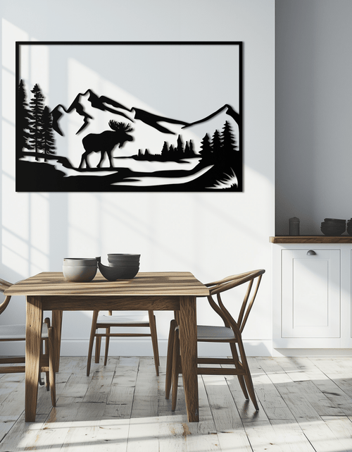 Load image into Gallery viewer, Mountain Moose Metal Wall Art - Steel Wall Decor for Home and Cabin - KAF020