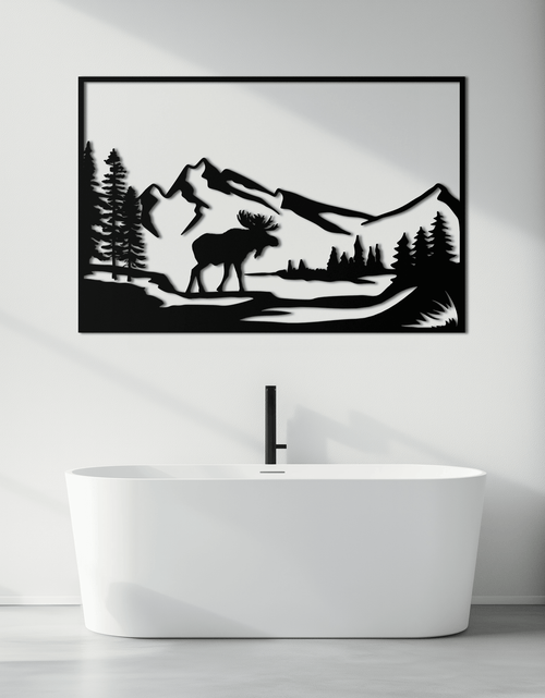 Load image into Gallery viewer, Mountain Moose Metal Wall Art - Steel Wall Decor for Home and Cabin - KAF020