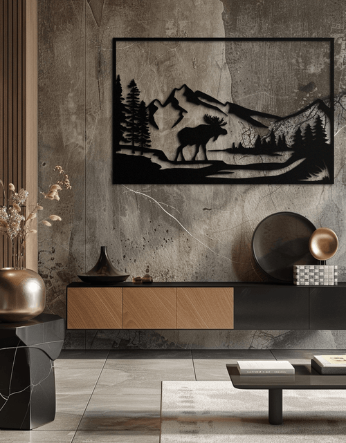 Load image into Gallery viewer, Mountain Moose Metal Wall Art - Steel Wall Decor for Home and Cabin - KAF020