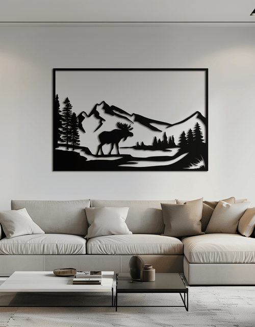 Load image into Gallery viewer, Mountain Moose Metal Wall Art - Steel Wall Decor for Home and Cabin - KAF020