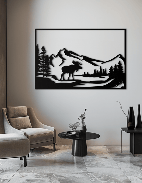 Load image into Gallery viewer, Mountain Moose Metal Wall Art - Steel Wall Decor for Home and Cabin - KAF020