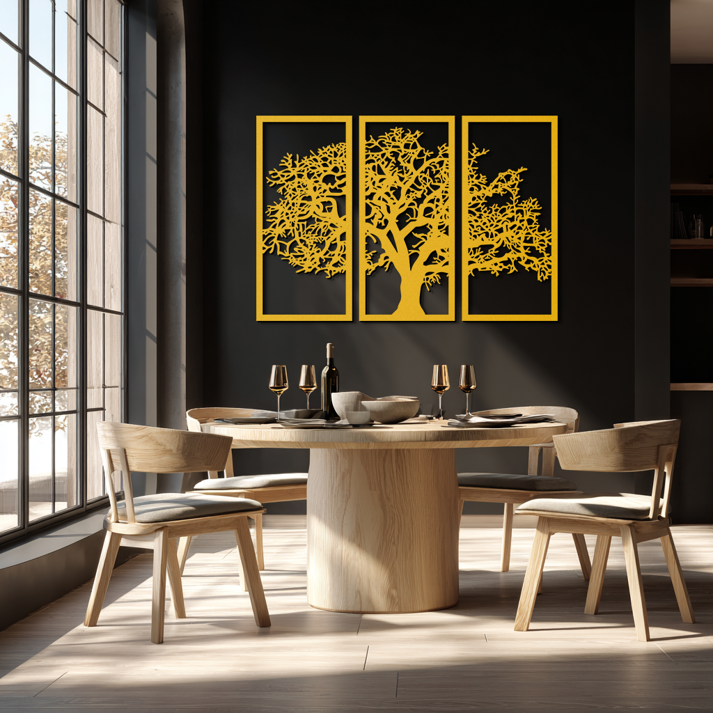 Tree of Life Metal Wall Art - Three-Panel Steel Wall Decor for Home and Office - KAF021