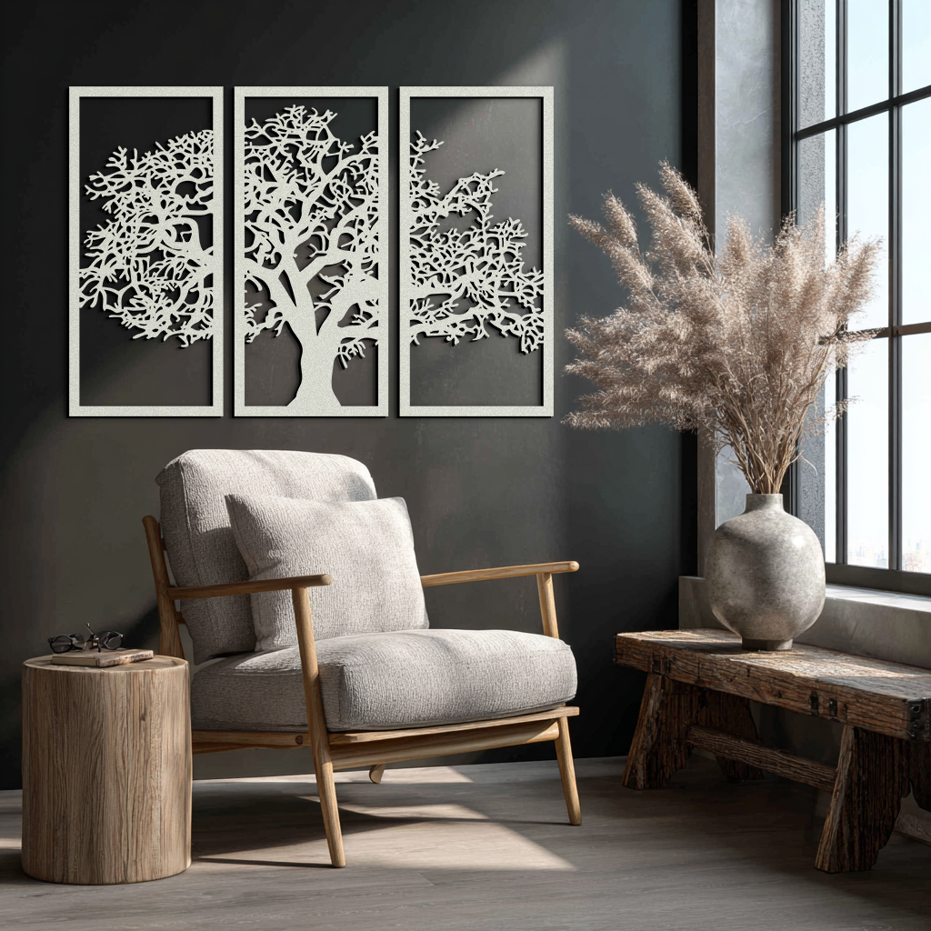 Tree of Life Metal Wall Art - Three-Panel Steel Wall Decor for Home and Office - KAF021