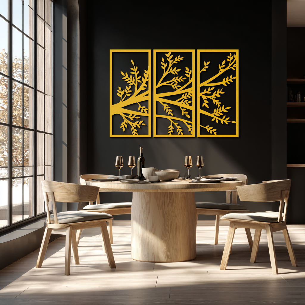 Branch Metal Wall Art - Three-Panel Nature-Inspired Steel Wall Decor - KAF024