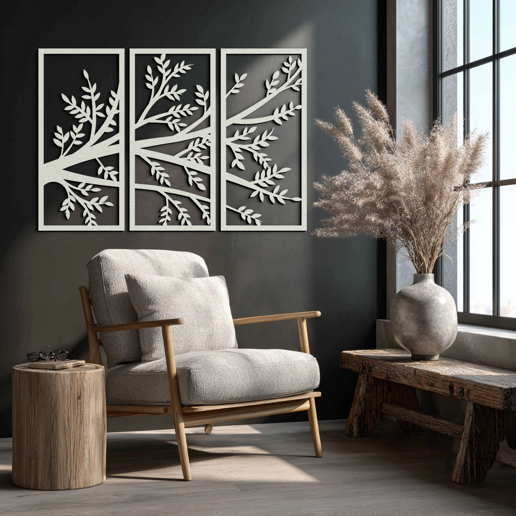 Branch Metal Wall Art - Three-Panel Nature-Inspired Steel Wall Decor - KAF024