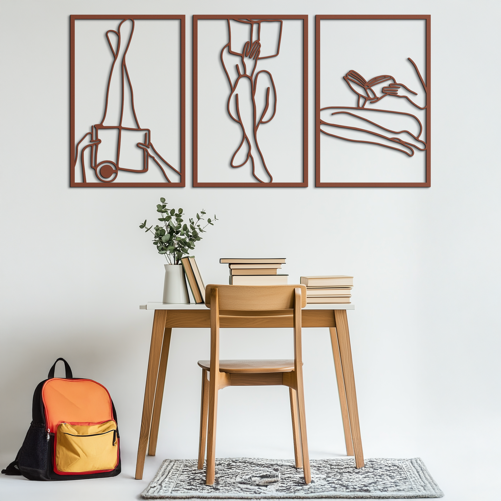 Reading Woman Metal Wall Art - Modern Minimalist Steel Wall Decor - KAF026