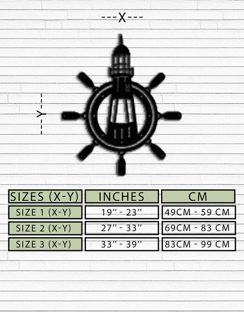 Load image into Gallery viewer, Lighthouse and Ship Wheel Metal Wall Art - Nautical Steel Wall Decor - KAF028
