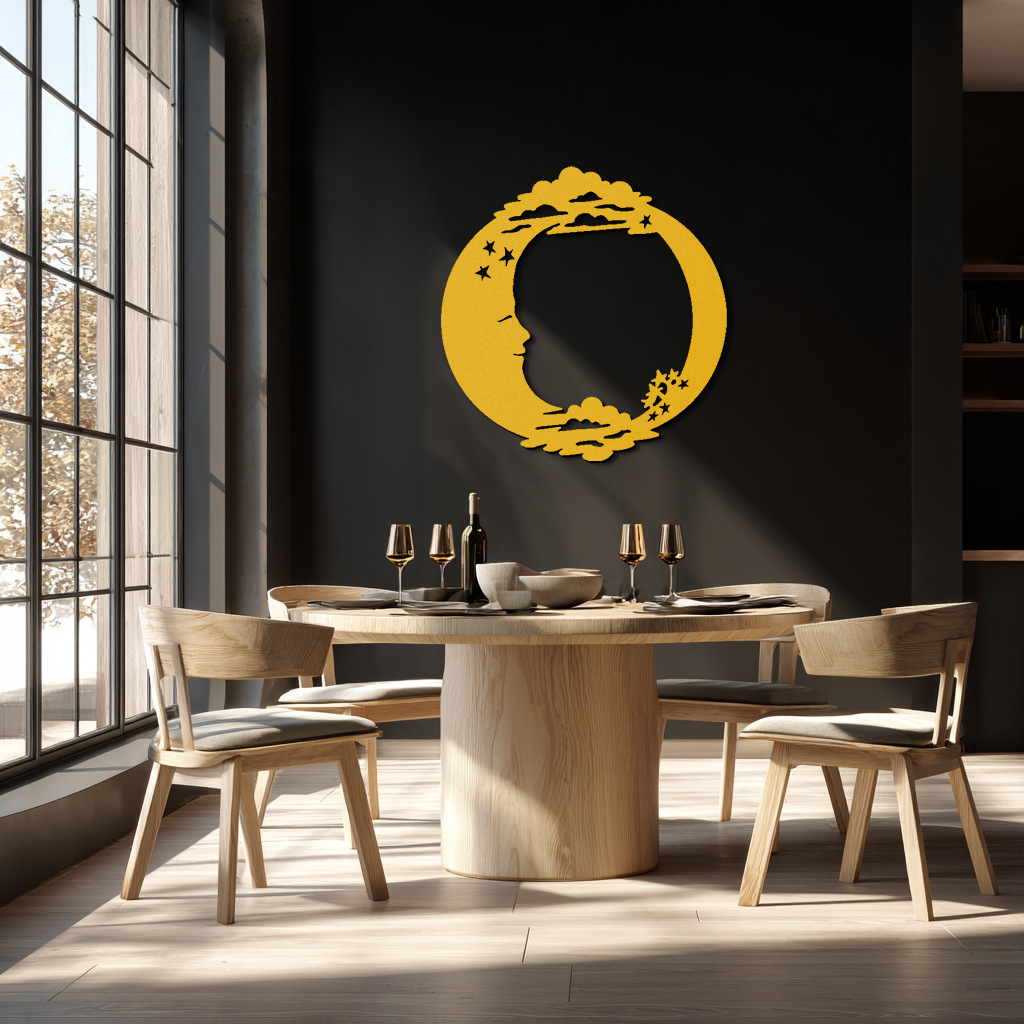 Moon & Stars Metal Wall Art - Celestial-Inspired Steel Wall Decor - KAF029