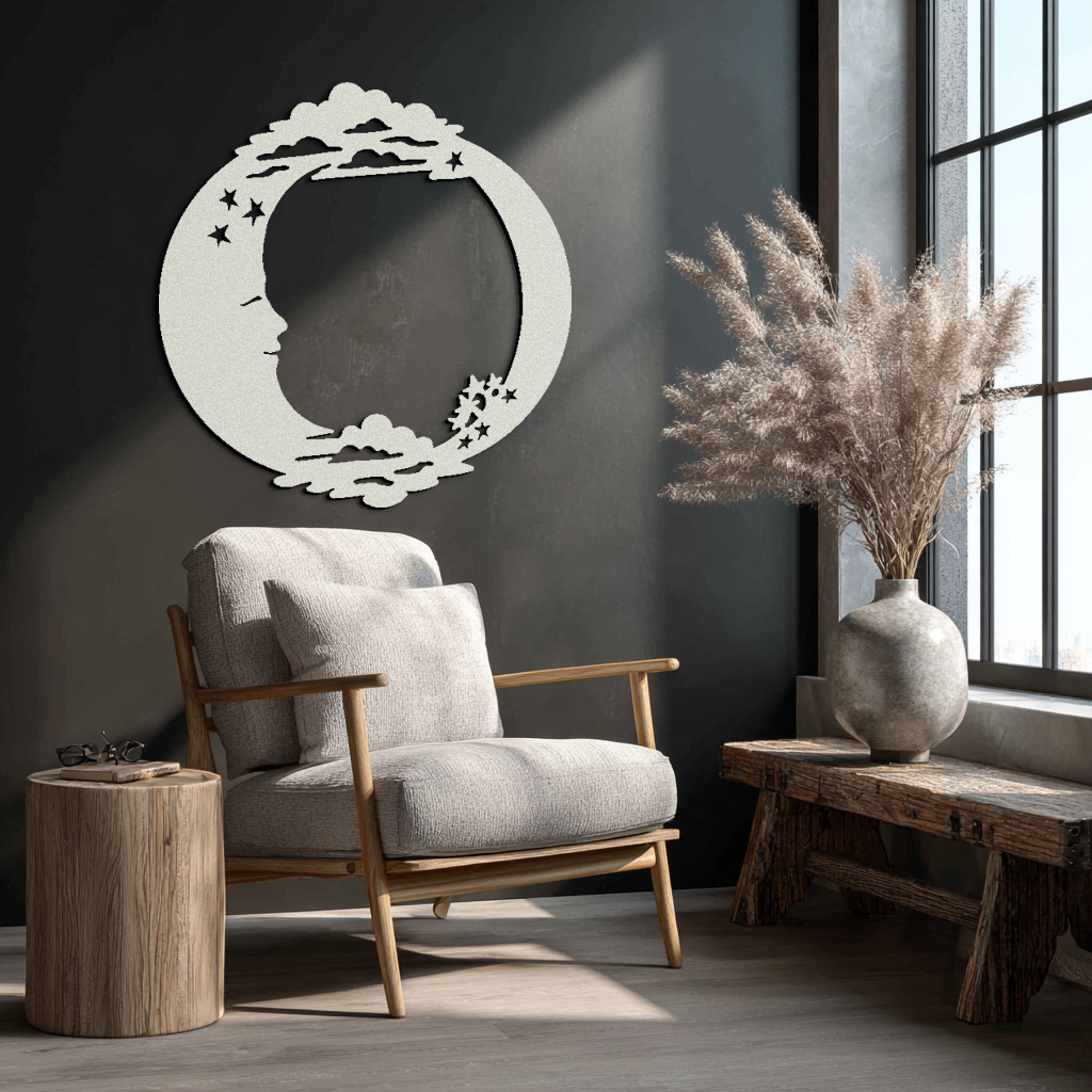 Moon & Stars Metal Wall Art - Celestial-Inspired Steel Wall Decor - KAF029