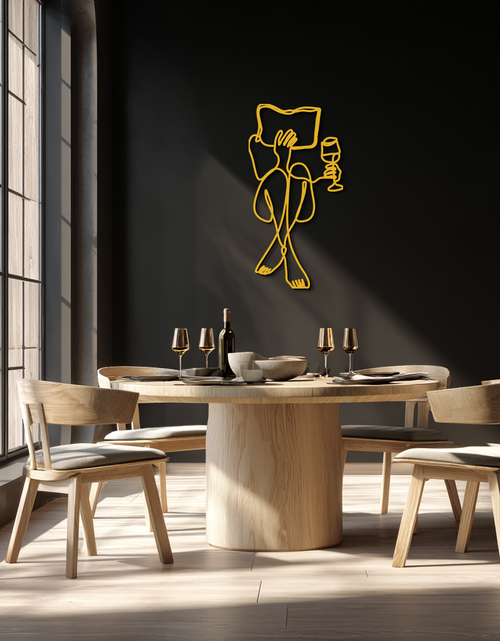 Load image into Gallery viewer, Reading & Wine Line Art Metal Wall Art - Minimalist Steel Wall Decor - KAF030