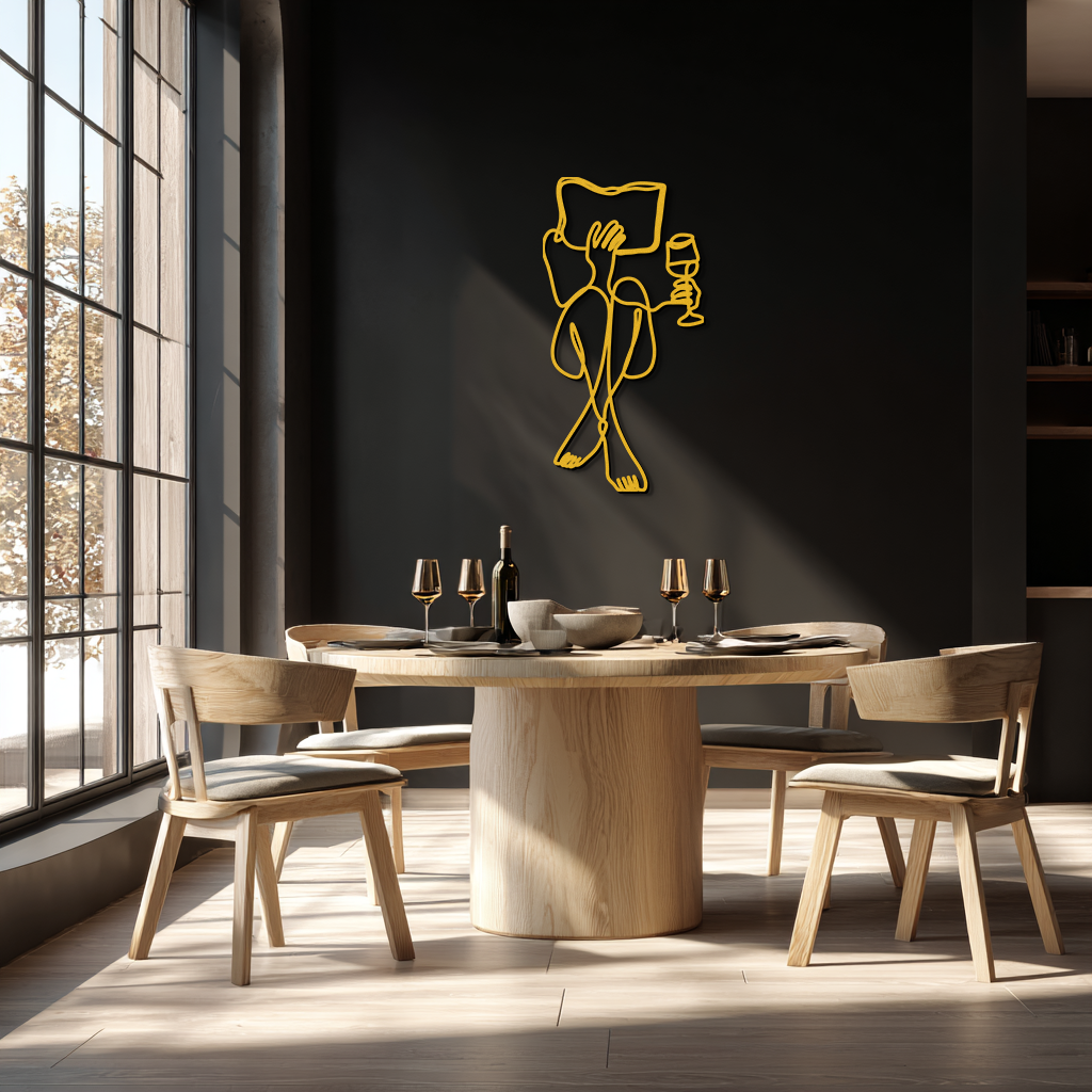Reading & Wine Line Art Metal Wall Art - Minimalist Steel Wall Decor - KAF030
