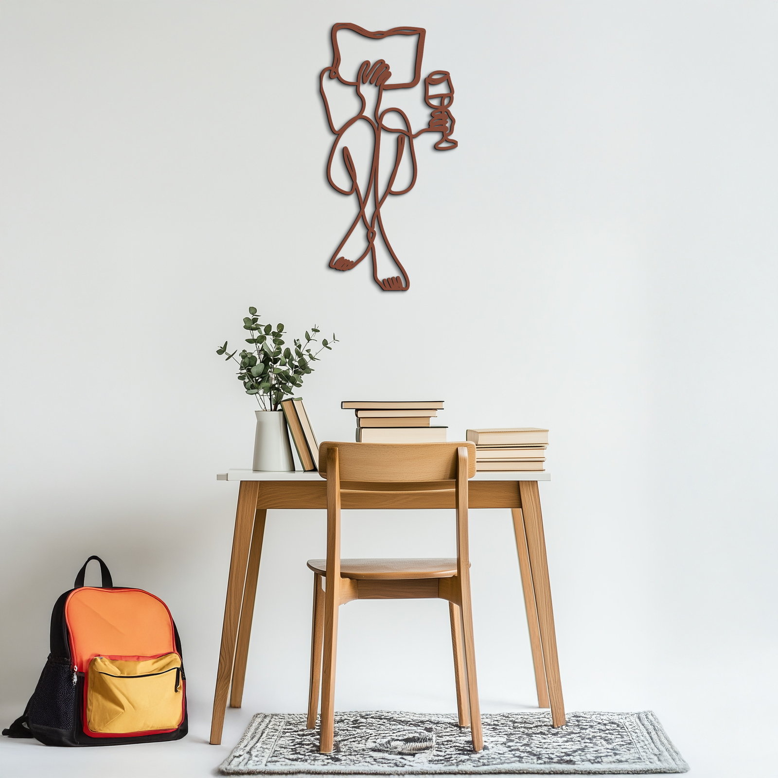 Reading & Wine Line Art Metal Wall Art - Minimalist Steel Wall Decor - KAF030