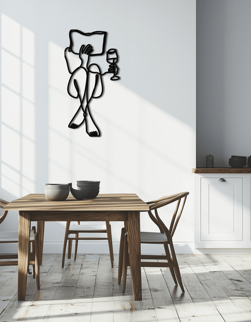 Load image into Gallery viewer, Reading & Wine Line Art Metal Wall Art - Minimalist Steel Wall Decor - KAF030