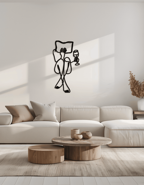 Load image into Gallery viewer, Reading & Wine Line Art Metal Wall Art - Minimalist Steel Wall Decor - KAF030
