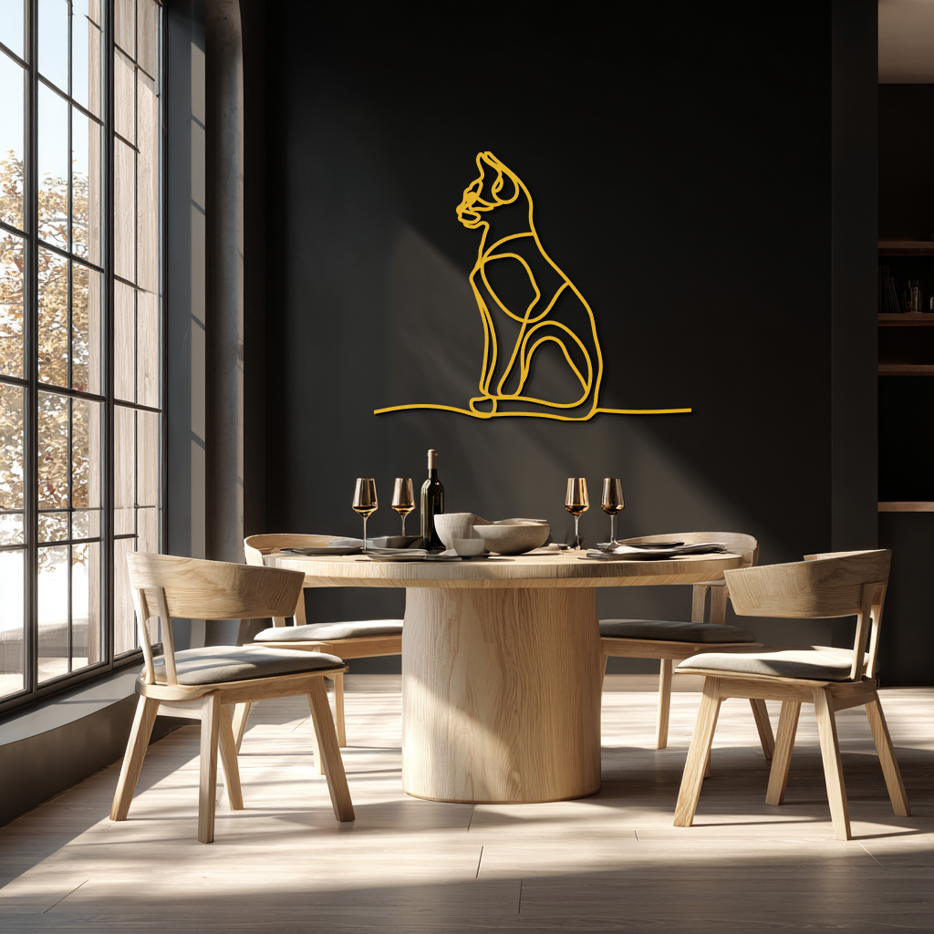 Cat Line Art Metal Wall Art - Modern Minimalist Steel Decor - KAF032