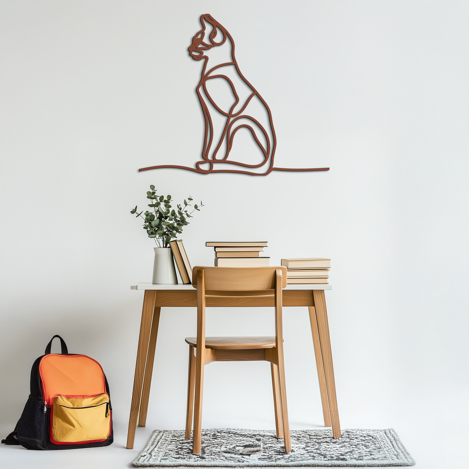 Cat Line Art Metal Wall Art - Modern Minimalist Steel Decor - KAF032