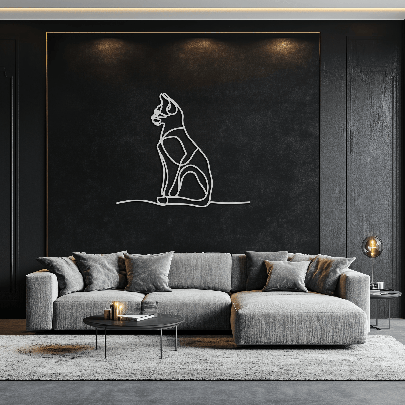 Cat Line Art Metal Wall Art - Modern Minimalist Steel Decor - KAF032